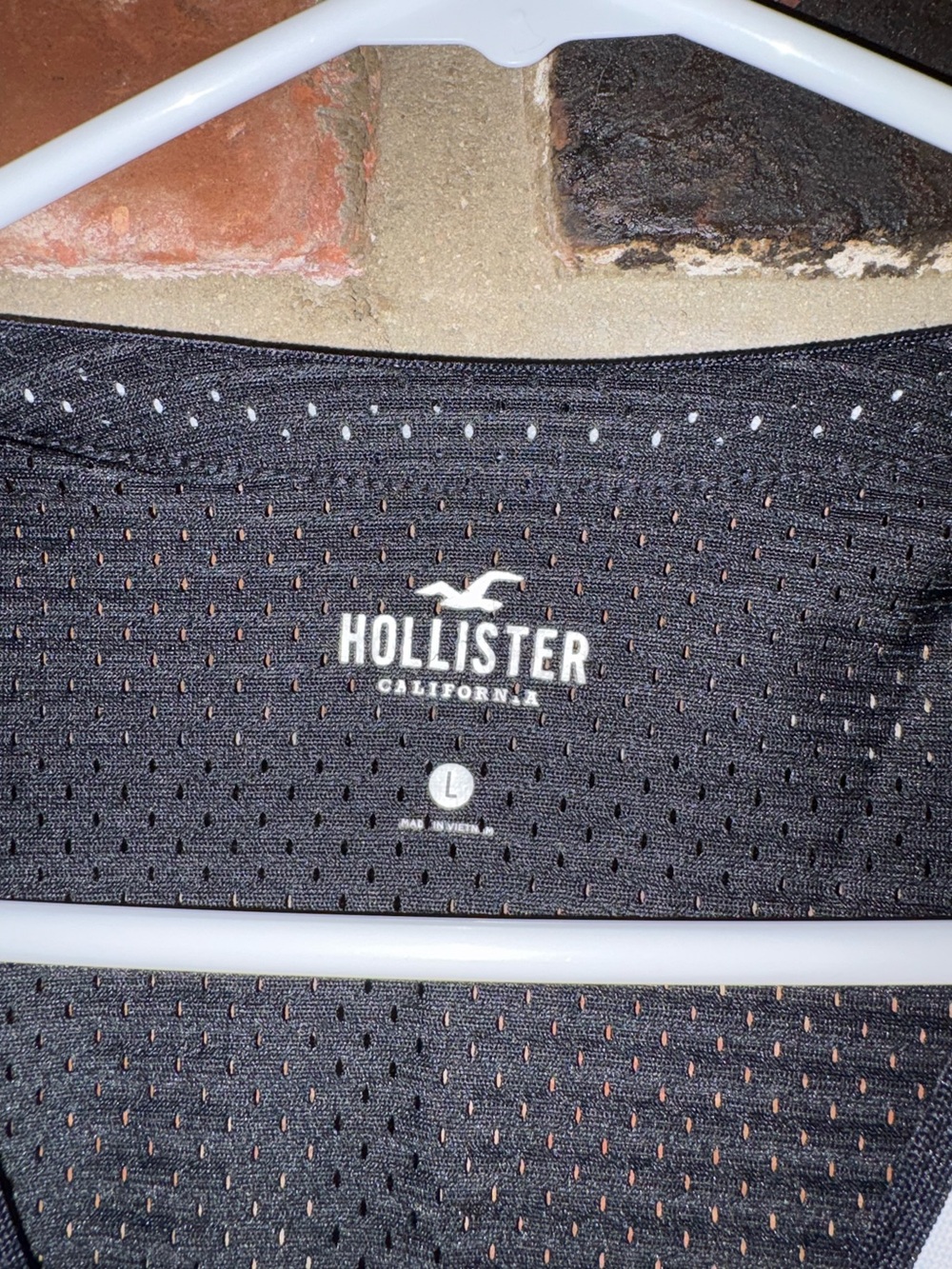 Hollister Black Perforated Mesh Tank Top with White Logo